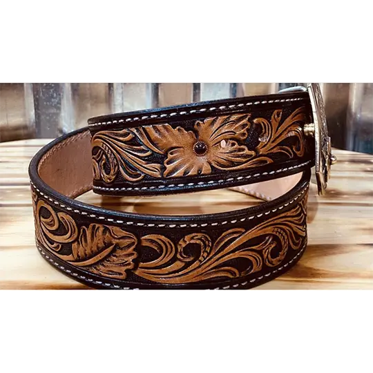 Coolhorse Leather 1 1/2" Floral Tooled Belt- Pre-Made, Handmade In Amarillo, Tx 2