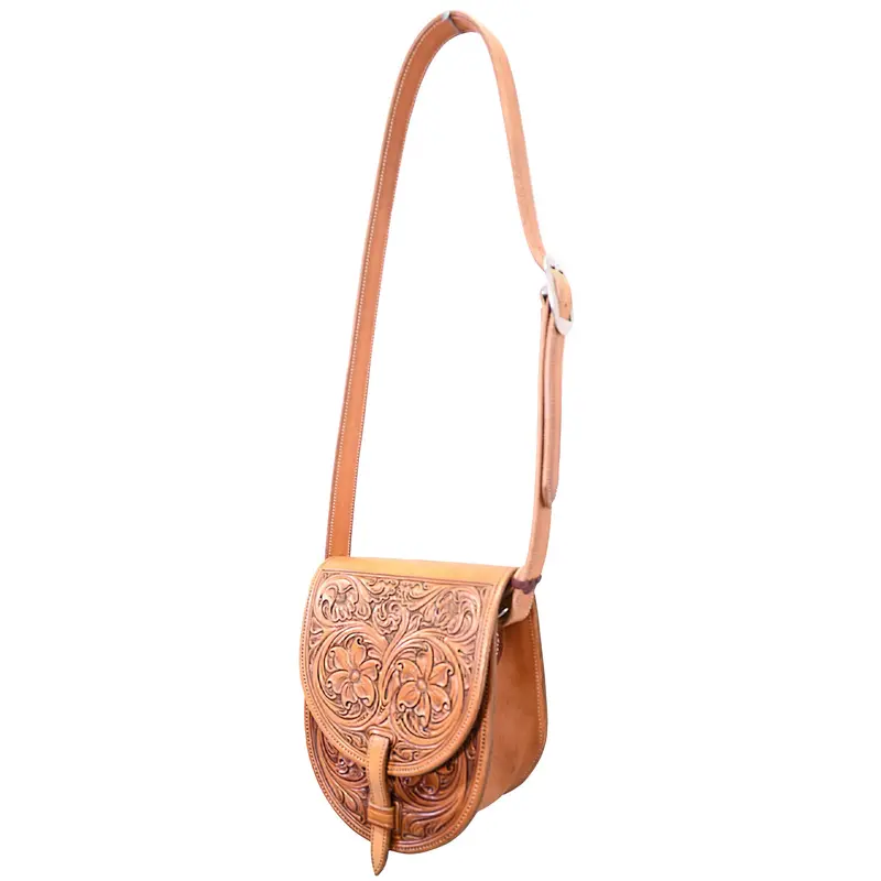 Coolhorse Leather Floral Hand-Tooled Saddle Bag Purse 1