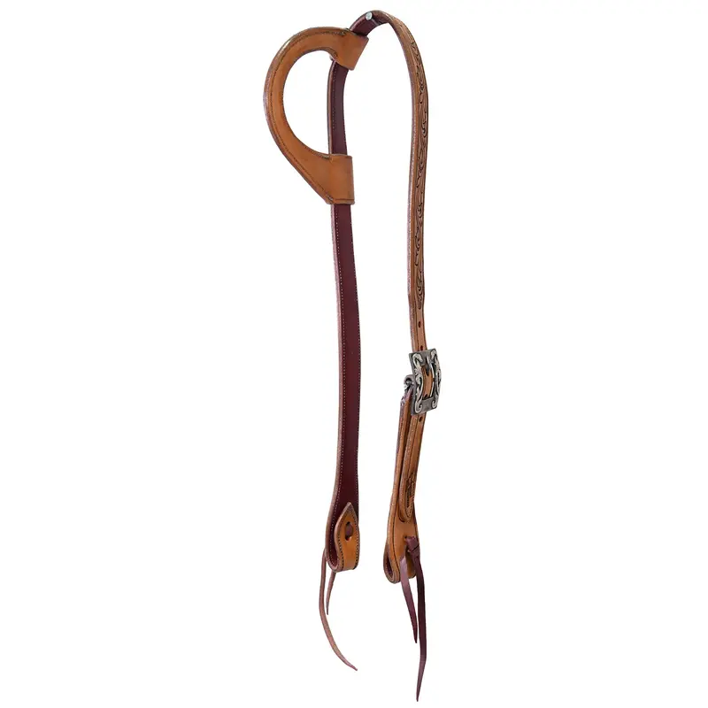 Coolhorse Leather Floral Knife Carved Slip Ear Headstall With Silver Sinclair Buckle 1