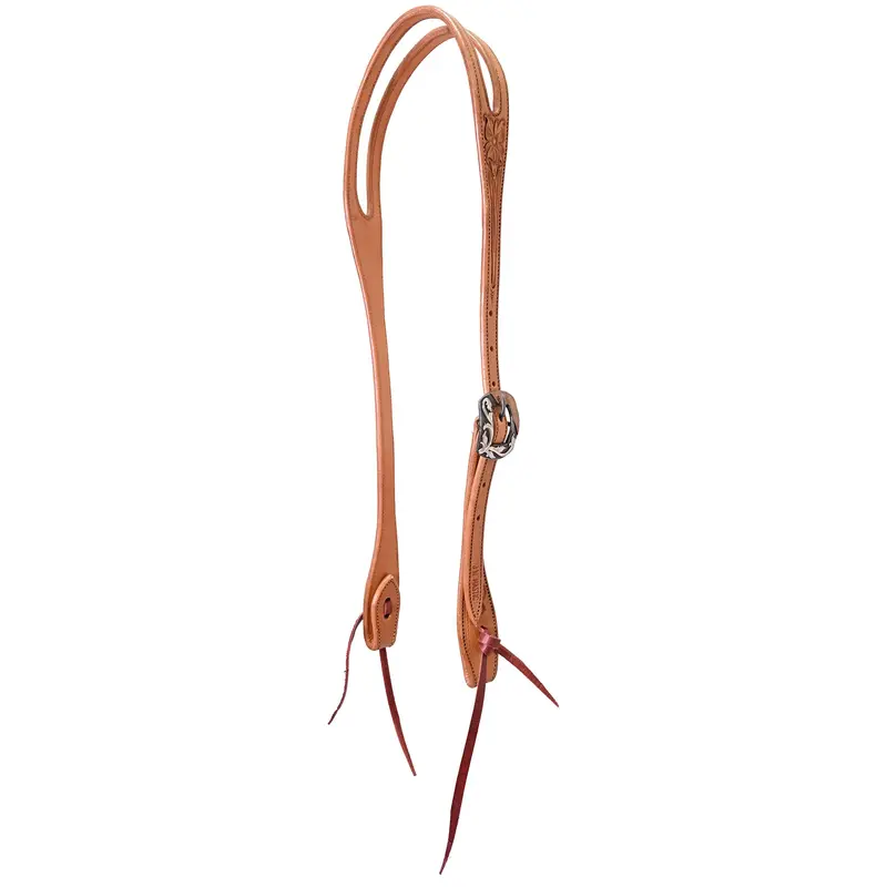 Coolhorse Leather Floral Tooled Slot Ear Headstall With Copper Sinclair Buckle 1