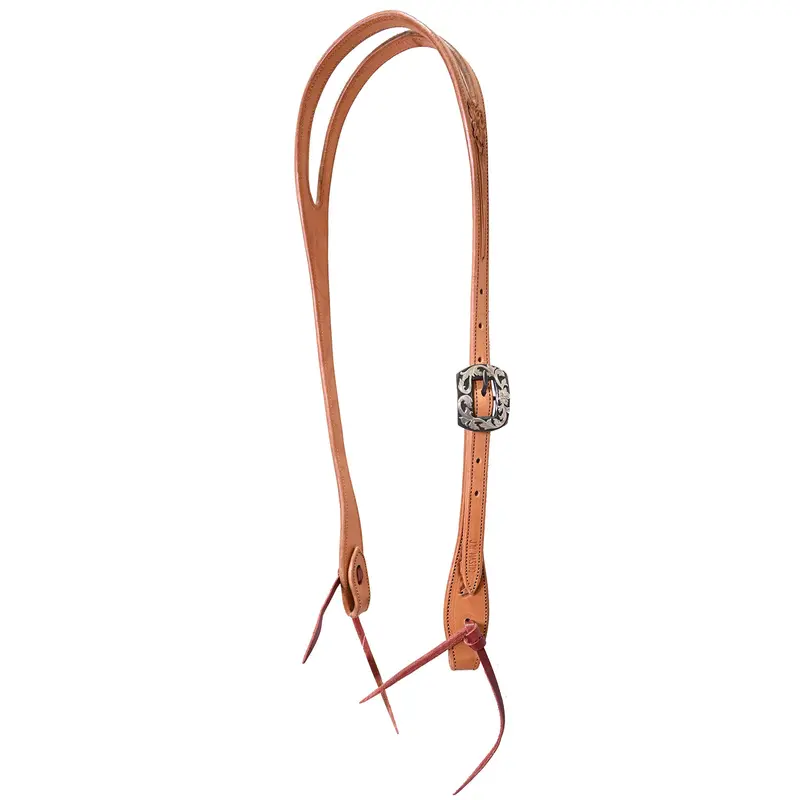 Coolhorse Leather Floral Tooled Slot Ear Headstall With Silver Sinclair Buckle 1