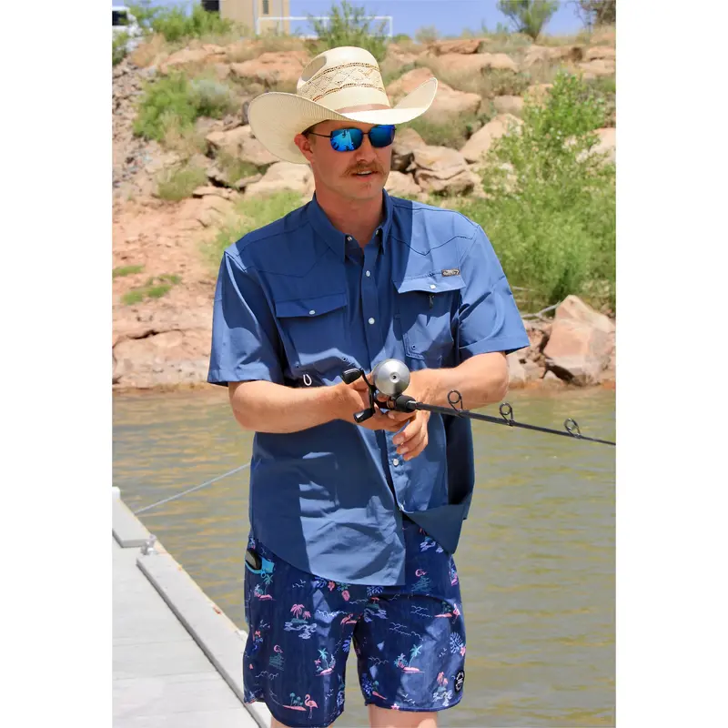 Coolhorse Short Sleeve Blue Pearl Snap Button Up Shirt 1