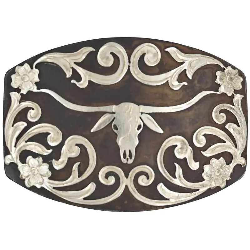 Cowperson Tack 1 1/2" Rusted Steel Longhorn Belt Buckle 1