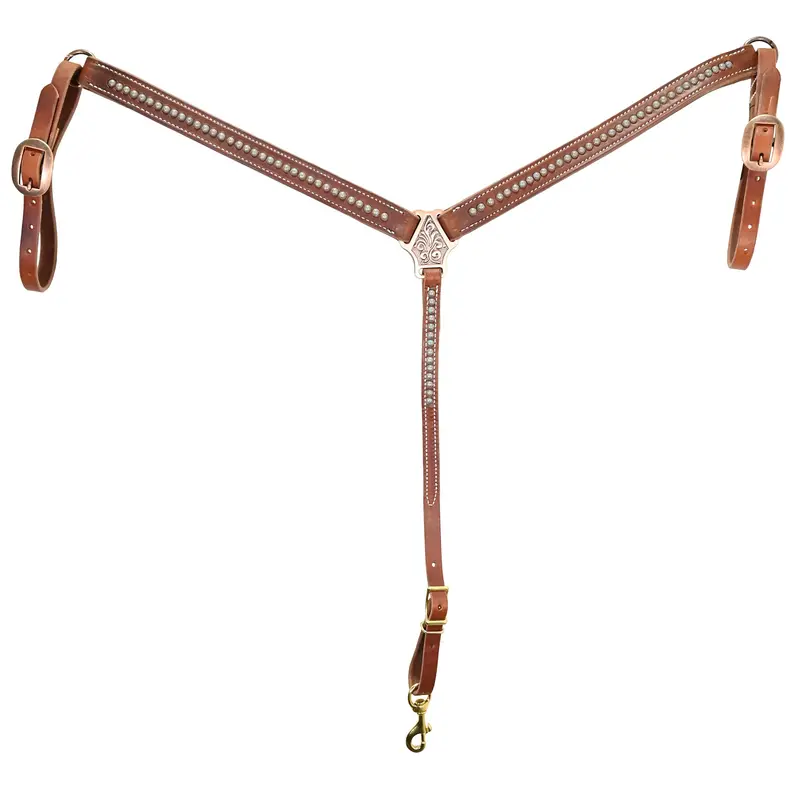 Cowperson Tack 1" Oiled Harness Leather Breast Collar With Turquoise Patina Spots 1