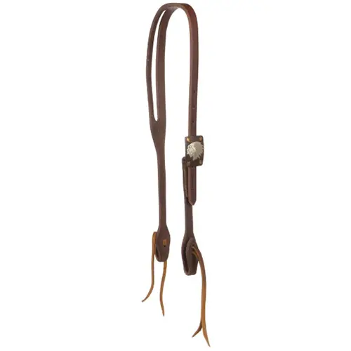 Cowperson Tack 5/8" Harness Leather Slit Ear Headstall With Square Indian Head Concho 1