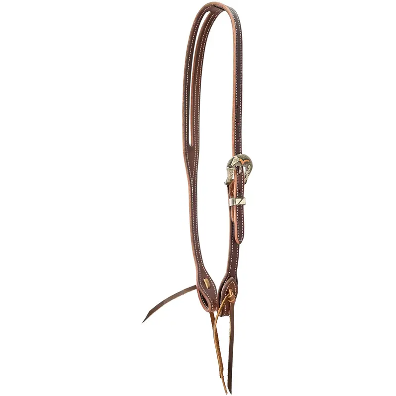 Cowperson Tack 5/8" Latigo Slot Ear Headstall With Longhorn Skull Buckle 1