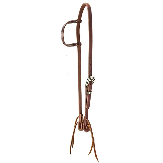 Cowperson Tack Slip Ear Headstall With Rusted Steel Buckle And Silver Stripes 1