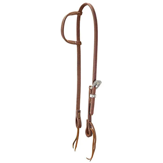 Cowperson Tack Slip Ear Headstall With Silver And Brass Floral Buckle 1