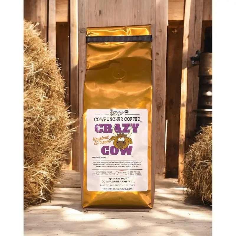 Cowpuncher Coffee Crazy Cow Hazelnut & Cream Medium Roast Coffee Grounds- 1Lb 1