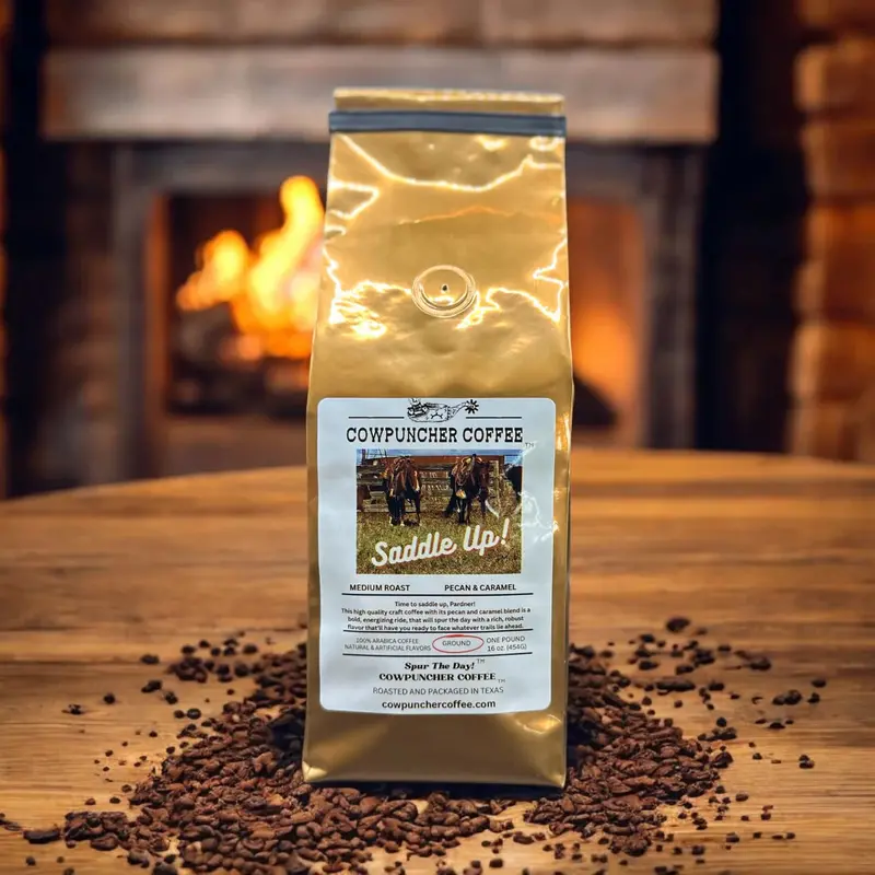 Cowpuncher Coffee Saddle Up! Pecan & Caramel Medium Roast Coffee Grounds- 1Lb 1