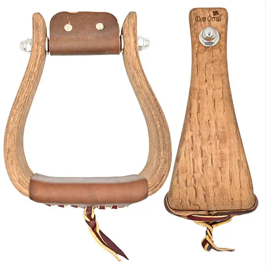 Don Orrell 3" Flat Bottom Stained Oak Rancher Stirrups 1
