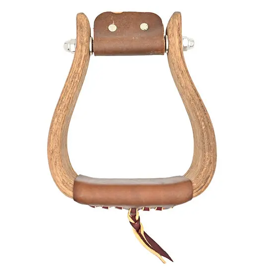 Don Orrell 3" Flat Bottom Stained Oak Rancher Stirrups 2