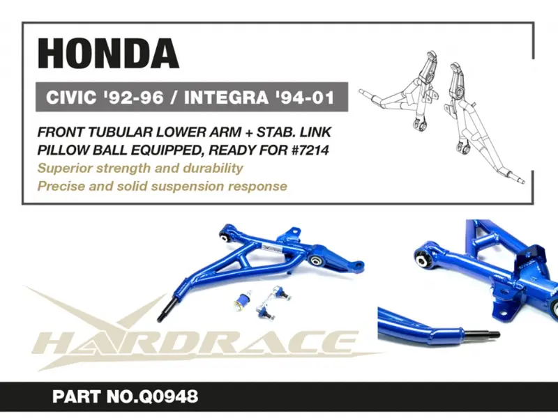 Hardrace Tubular Front Lower Arms With End Links For 92-95 Civic / 94-01 Integra 2