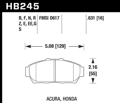 Hawk 94-01 Acura Integra (Excl Type R) Dtc-60 Race Front Brake Pads Hb245g.631 2