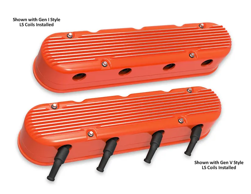 Holley 2-Piece Finned Valve Cover - Gen Iii/Iv Ls - Factory Orange Machined 2