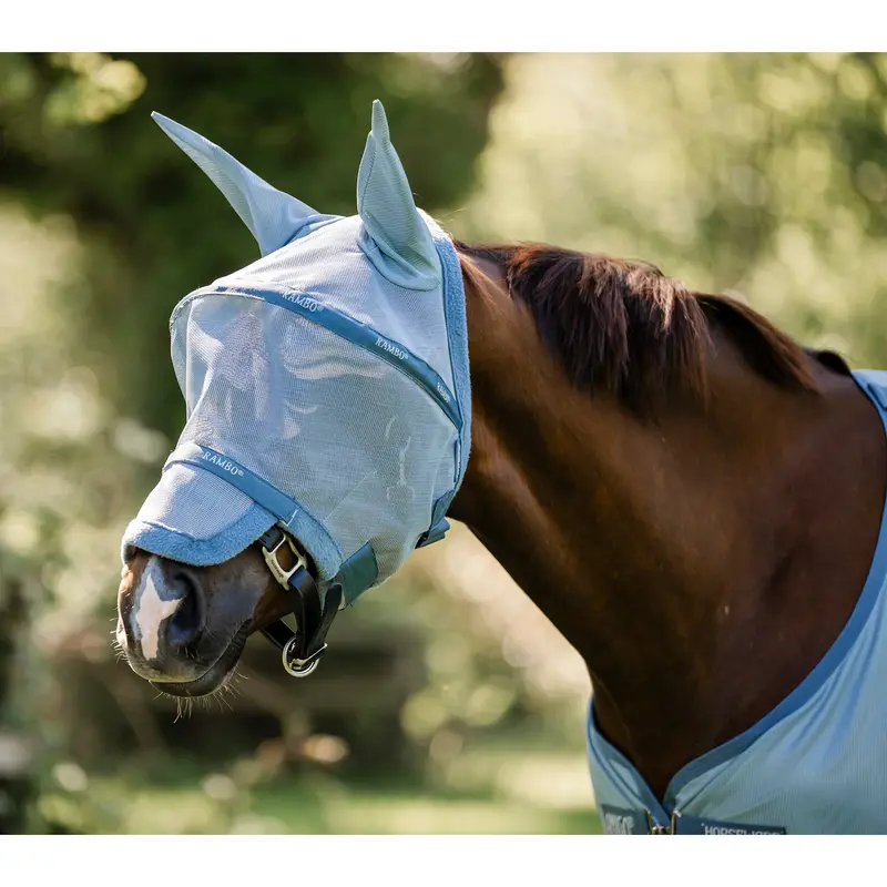 Horseware Rambo Plus Fly Mask- Heather Blue/Blue/Silver 1