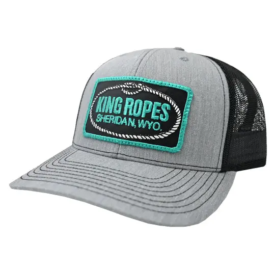 King Ropes Cap In Charcoal With Black Mesh And Turquoise Patch 1