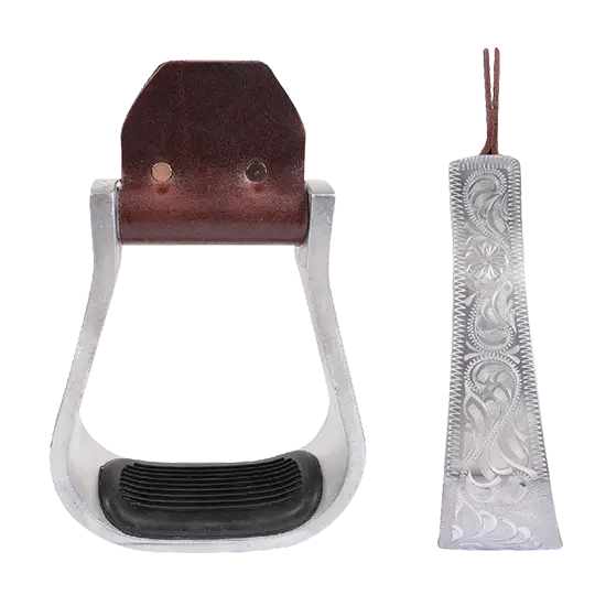 Martin Saddlery 2" Engraved Aluminum Stirrups With Rubber Tread 1