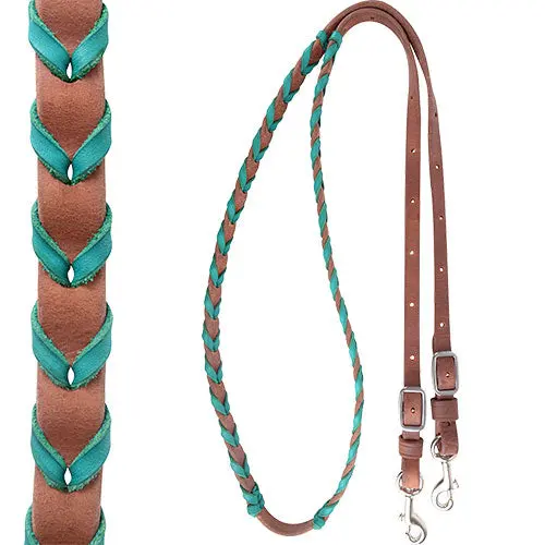 Martin Saddlery 5/8" Harness Barrel Reins With Latigo Turquoise Lace 2