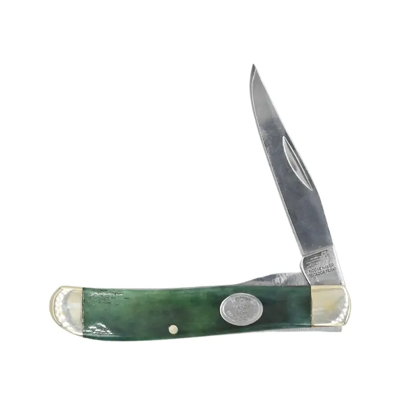 Moore Maker Single Blade Liner Lock Trapper Knife With Green Bone Handle 1