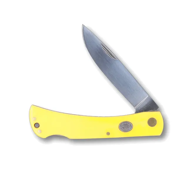 Moore Maker Yellow Locking Sodbuster Knife With Scabbard - 4-1/2" 1