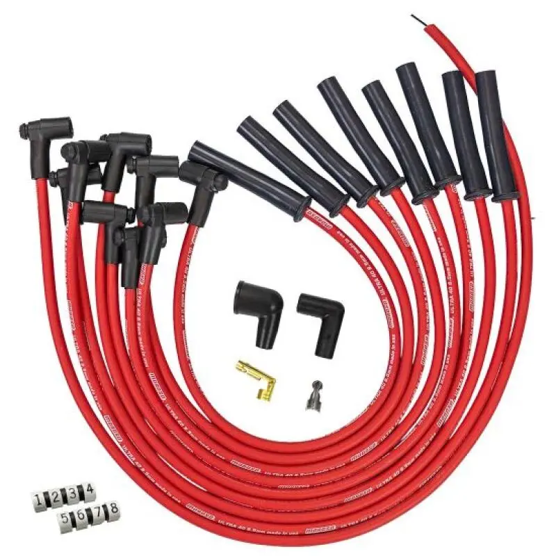 Moroso Ford 351C Hei-Style Cap Ultra 40 8.5Mm Multi-Angle Boot Ignition Spark Plug Wire Set - Red 1