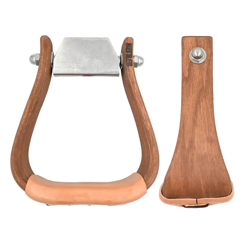 Nettles 3" "The Chisholm" All Purpose Wooden Stirrups W/ Leveler- Oiled Gunstock Stain 1