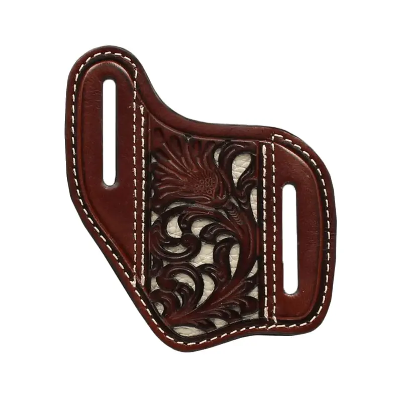 Nocona Dark Brown Leather With Floral Tooling And White Inlay Knife Sheath 1