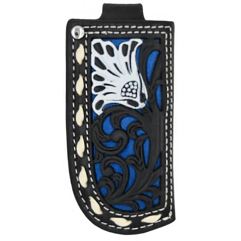 Nocona Small Leather Knife Sheath With Blue Suede Inlay 1