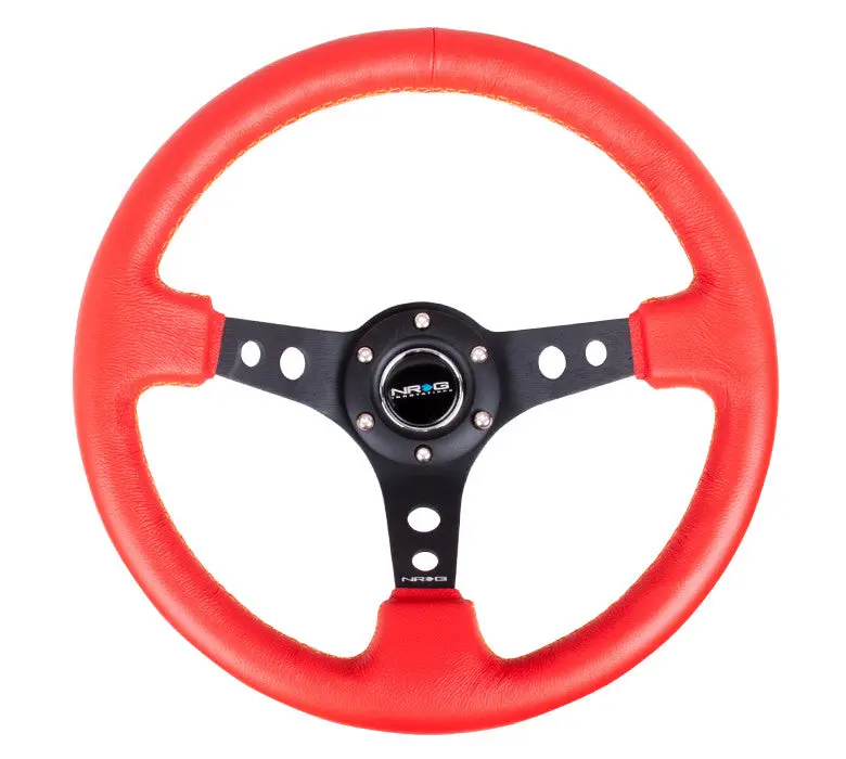 Nrg Innovations Deep Dish Series Leather Finish Red W/ Yellow Stiching 1