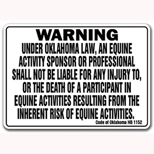 Oklahoma Equine Liability Sign (12"X18") 1