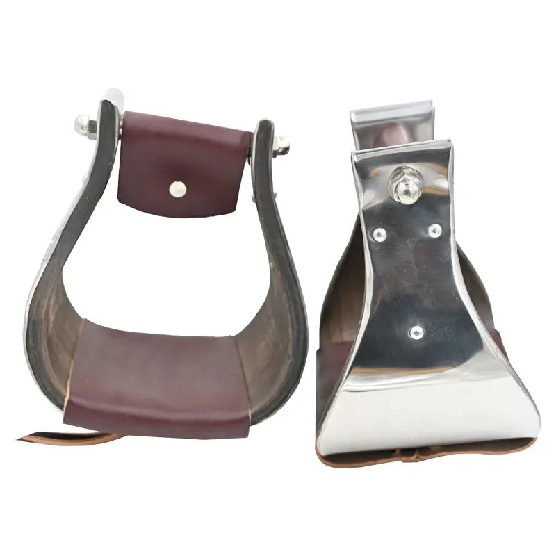 Partrade Open Range 5 1/4" Stainless Steel Covered Wooden Stirrups 1