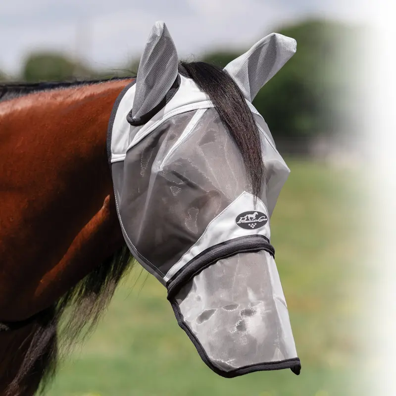 Professional's Choice Fly Screen Fly Mask With Nose Cover- Grey 1