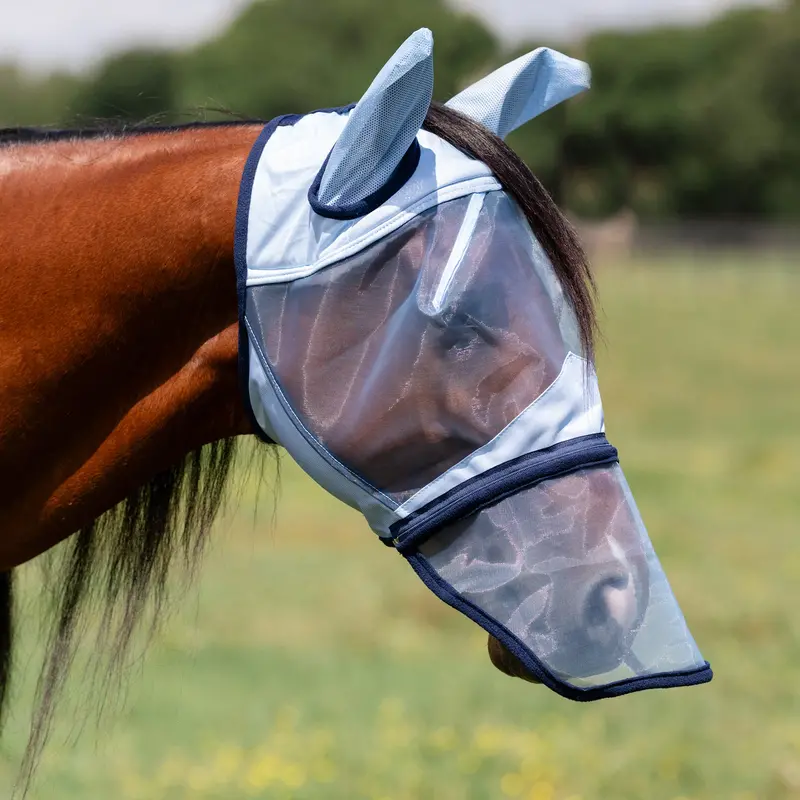 Professional's Choice Fly Screen Fly Mask With Nose Cover- Sky Blue 1