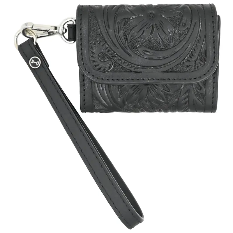 Rafter T Ranch Co. Black Tooled Card Wallet With Wrist Strap 1
