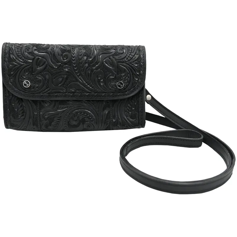 Rafter T Ranch Co. Black Tooled Leather Waist Bag/Crossbody Purse 1