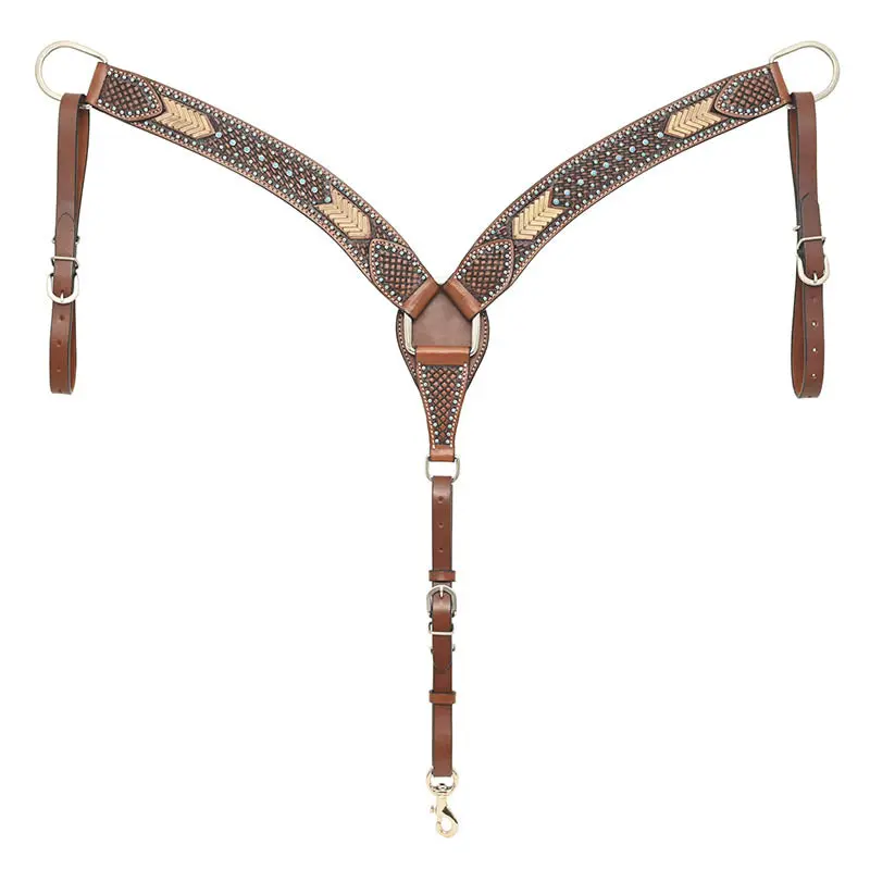 Rafter T Ranch Co. Breast Collar With Basket Tooling, Rawhide Weaving, Turquoise Beads 1