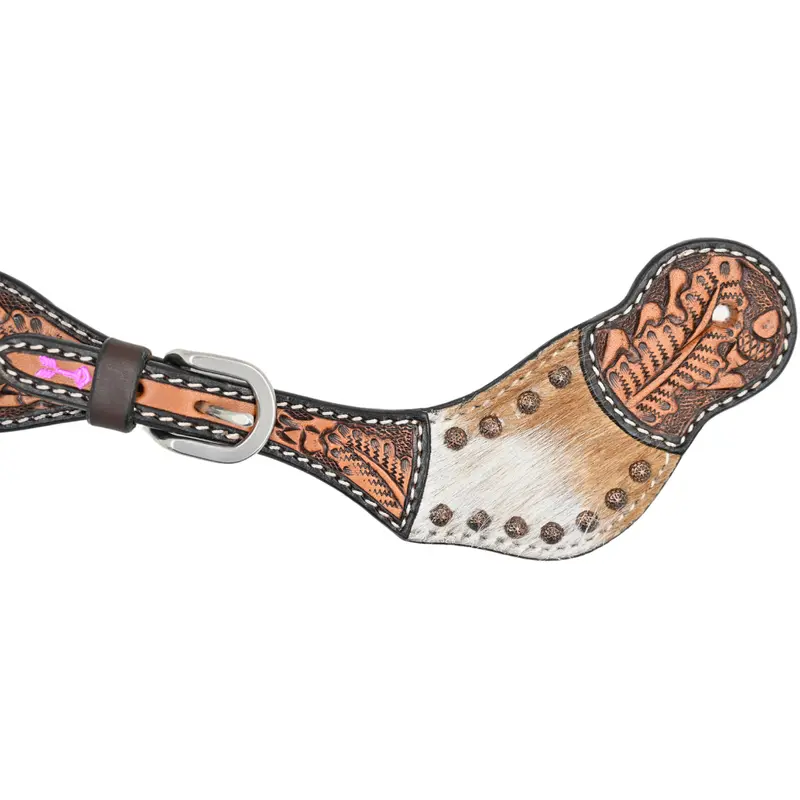 Rafter T Ranch Co Ladies Spur Straps With Cowhide, Two Tone Leather Tooling And Brass Accents 2