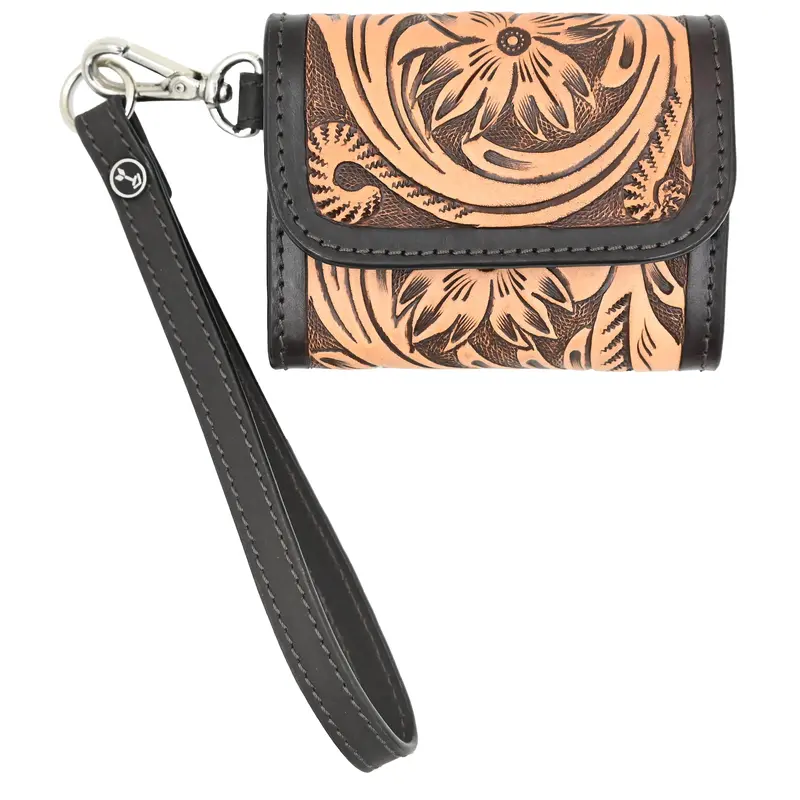 Rafter T Ranch Co. Natural Tooled Card Wallet With Wrist Strap 1