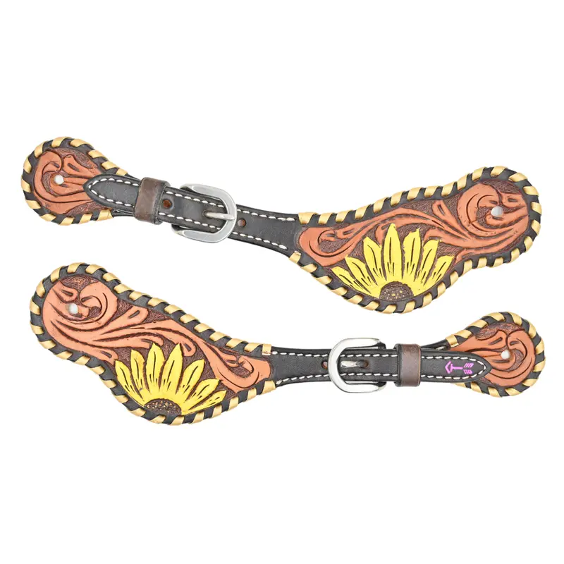 Rafter T Ranch Co. Painted Sunflower Ladies Spur Straps With Metallic Whipstitch 1