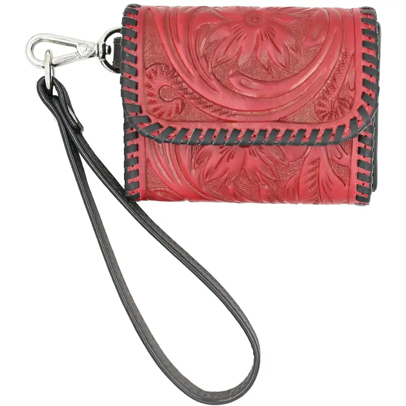 Rafter T Ranch Co. Red Tooled Card Wallet With Wrist Strap 1