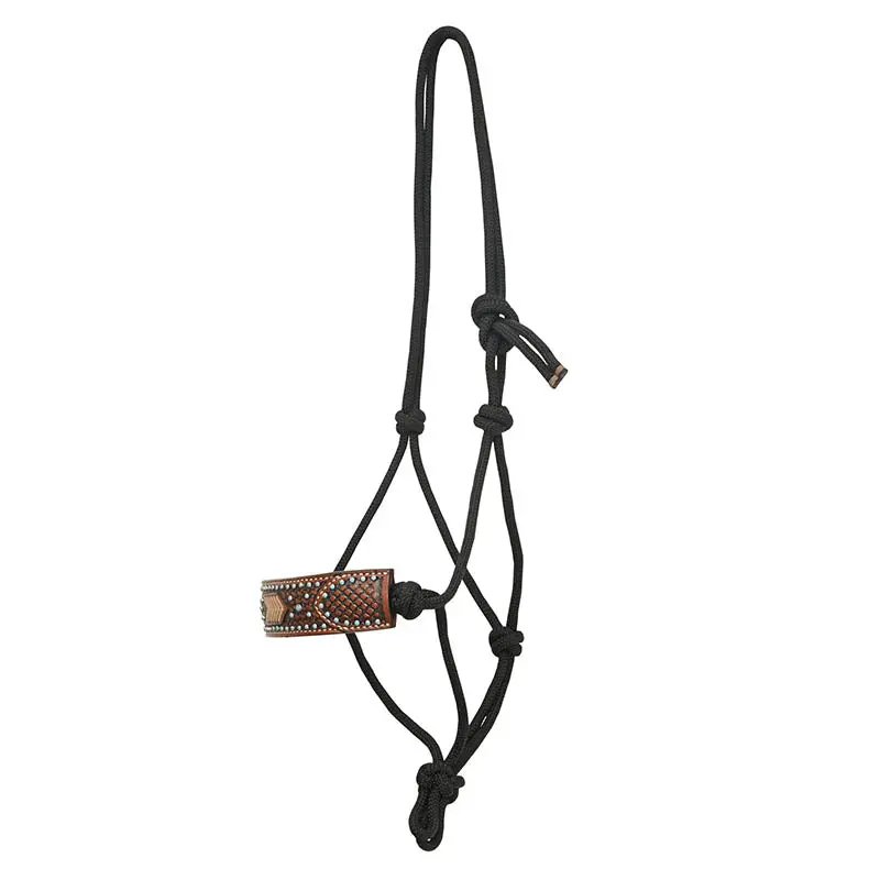 Rafter T Ranch Co. Rope Halter With Basket Tooling, Rawhide Weaving, Turquoise Beads 1