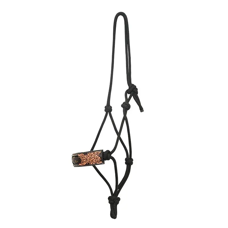 Rafter T Ranch Co. Rope Halter With Floral Tooling, Tan Printed Arrows Inlay 1
