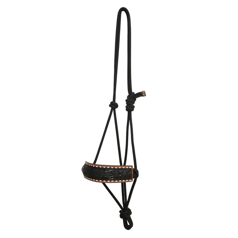 Rafter T Ranch Co. Rope Halter With Tooled Black Washed Noseband 1