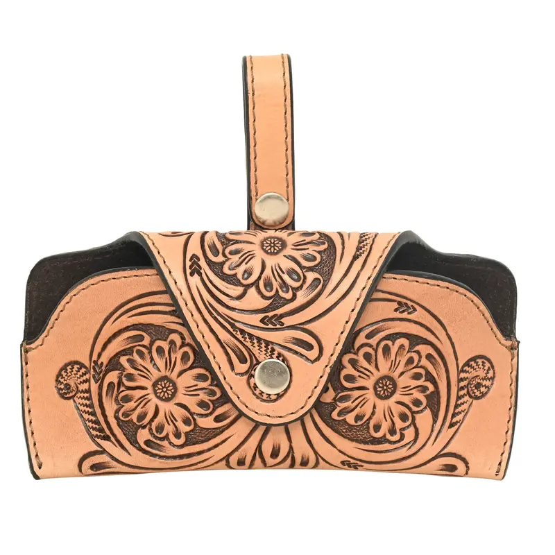Rafter T Ranch Co. Tooled Sunglasses Case- Natural Brown 1