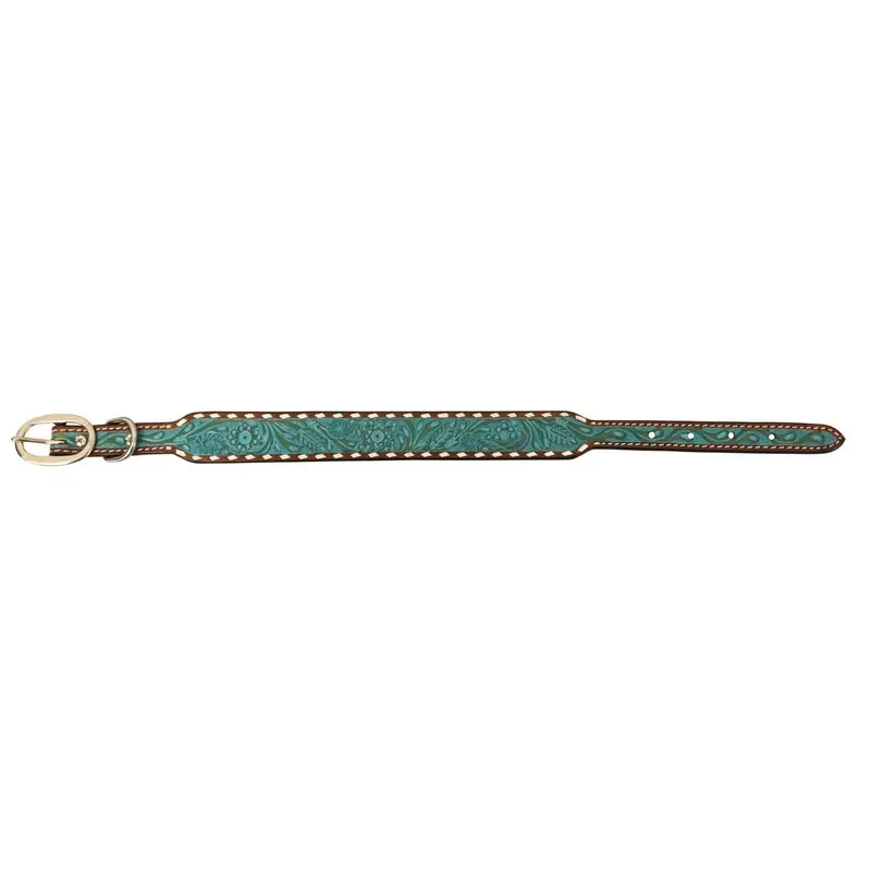 Rafter T Ranch Co. Turquoise Washed Dog Collar With White Buckstitch 1