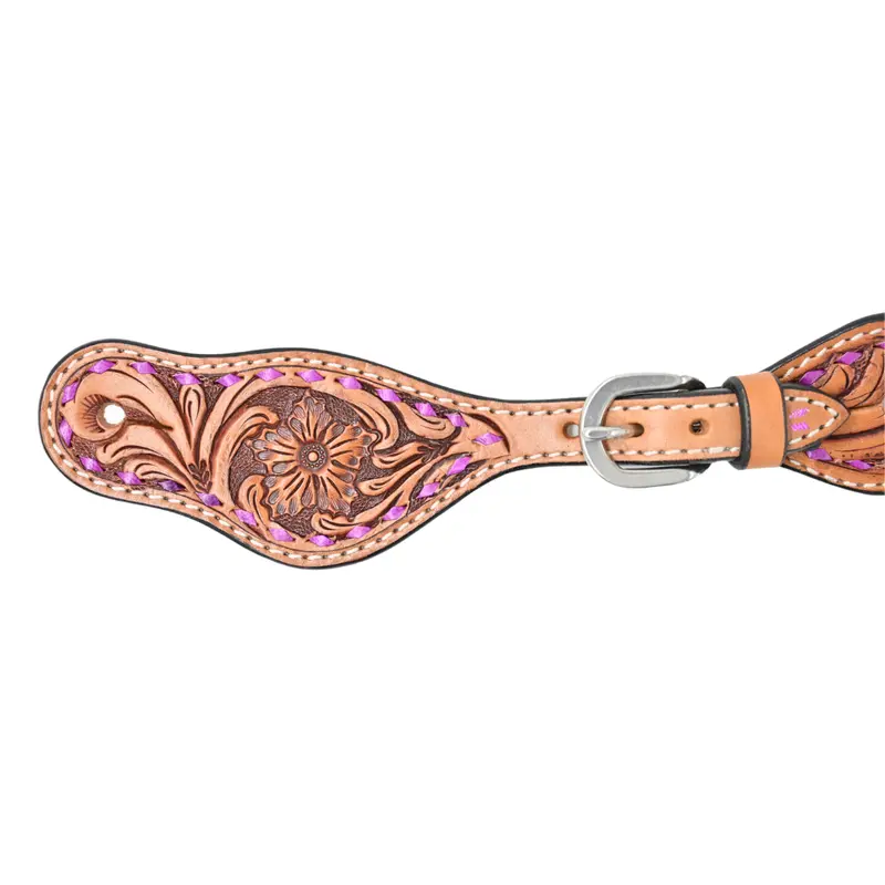 Rafter T Tack Kids Spur Straps W/ Floral Tooling & Purple Buckstitch 2