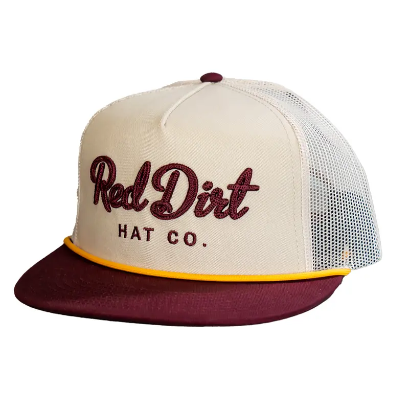 Red Dirt Hat Co. Cowboy Roy Maroon And Khaki Mesh Cap 1