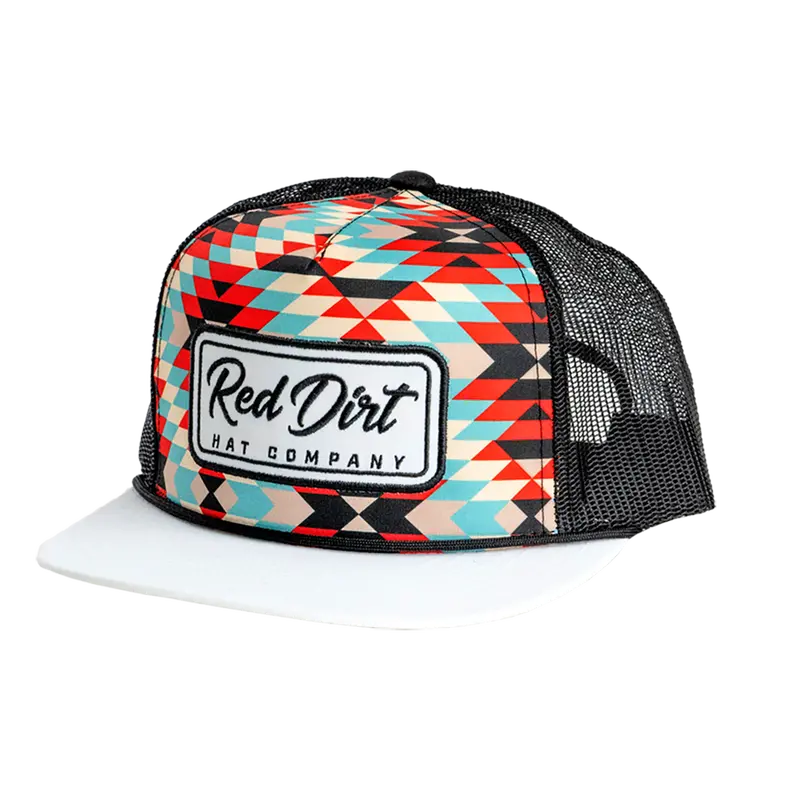 Red Dirt Hat Co. Fandango White, Aztec, And Black Mesh Flatbill Cap 1