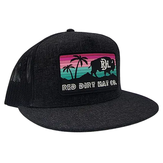 Red Dirt Hat Co. Heather Black And Black Mesh Cap With Miami Vice Patch 1